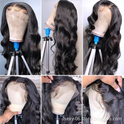 Alibaba wigs 100 human hair body wave transparent HD frontal lace wig lace front wigs human hair pre plucked